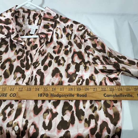 Chicos Women Leopard Print Button Front Long Sleeve Top Mob Wife Pink/Brown Sz 3 - Picture 5 of 9